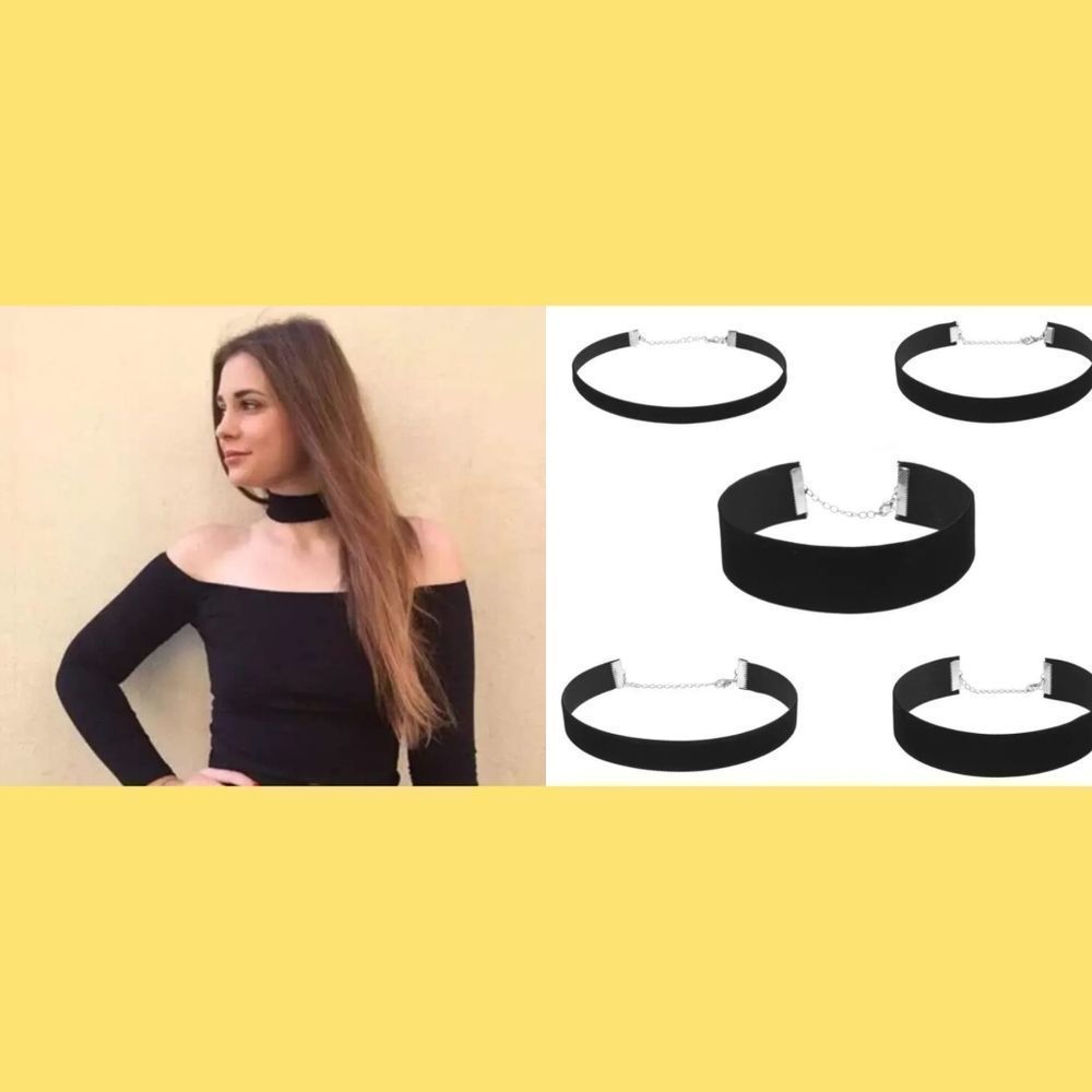 Set of 4 Trendy Black Velvet Choker Necklace Velve